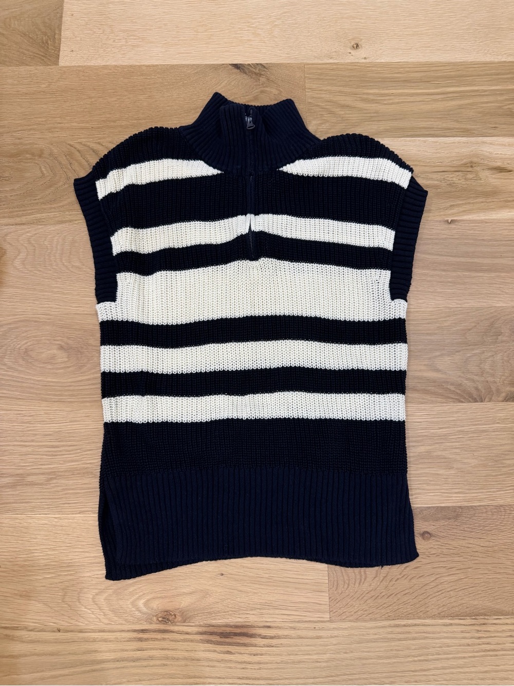 French Connection Navy and White Striped Half-Zip Sweater Vest
